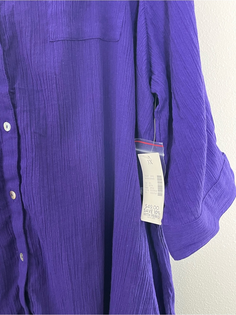 Catherines Women Purple Crinkle Gauze V Neck Short Sleeve Cotton Top Boho NWT 3X - Picture 3 of 10